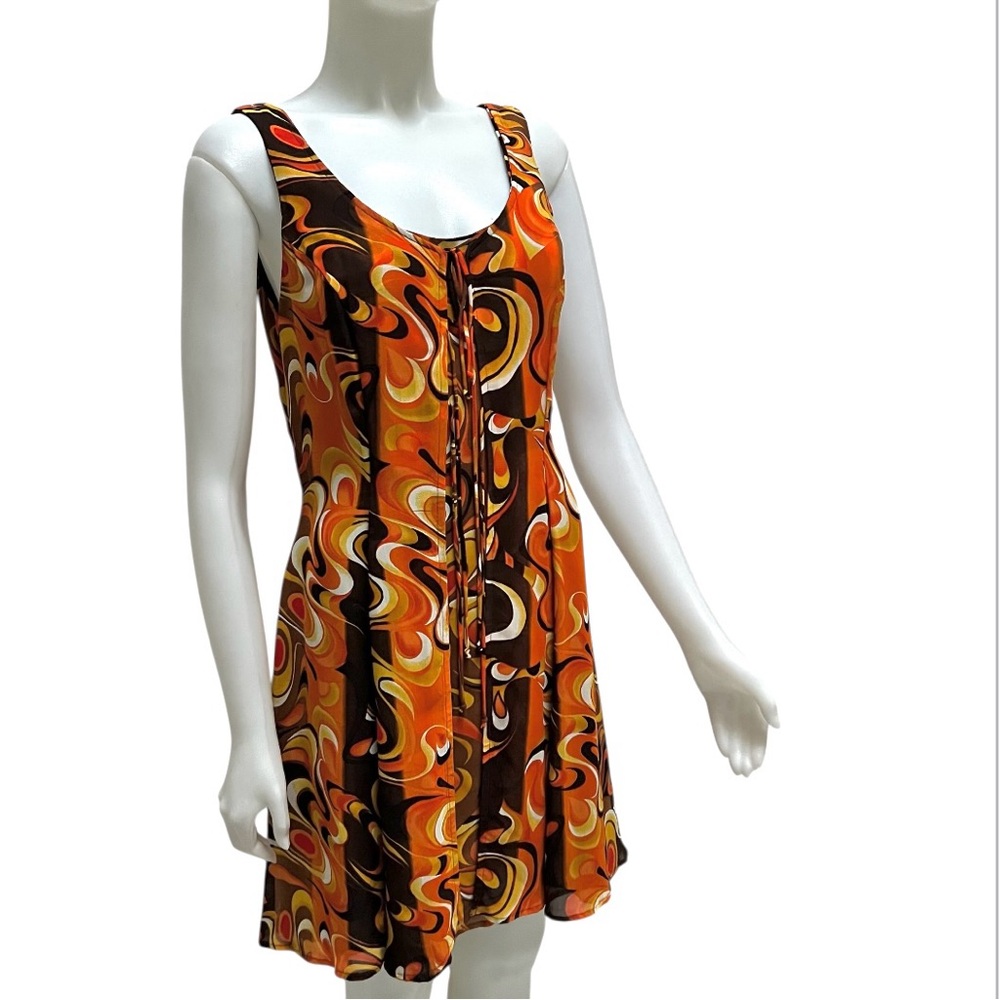 Vintage Psychedelic Orange Mini Sundress Wimsygoth Fairy Fit & Flair Artsy 90's - Picture 10 of 17